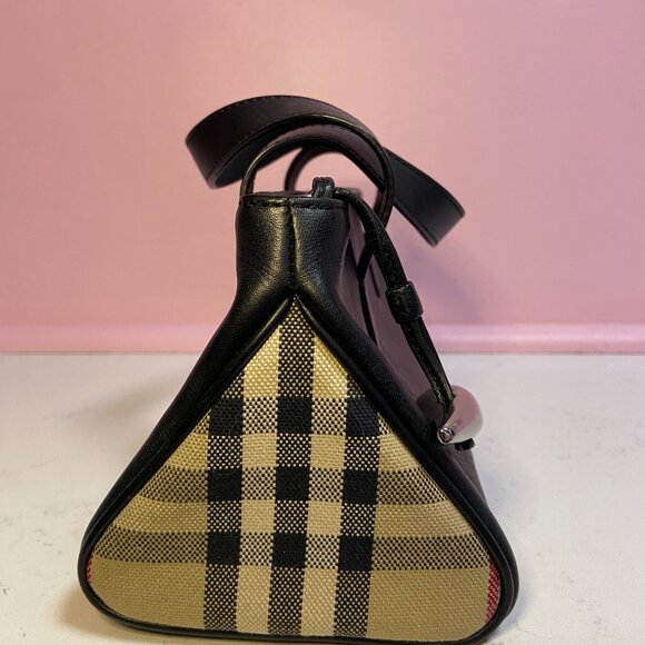 Burberry Horn Toggle Collection Handbag – House Check & Black Leather - Picture 3 of 11